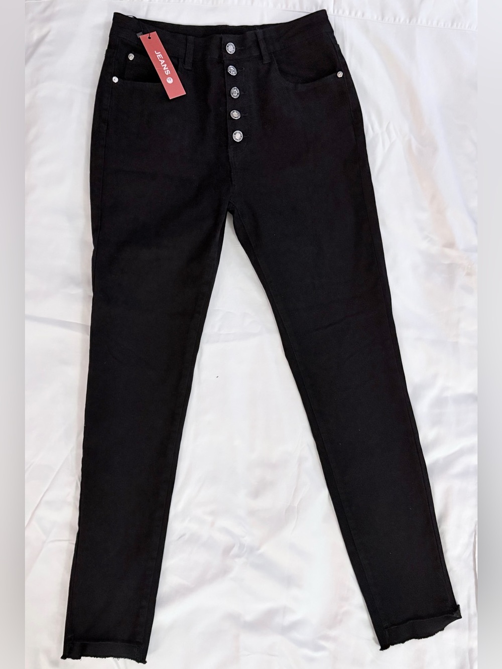 Women's Black Skinny Jeans                          High-Waist, Button-Fly